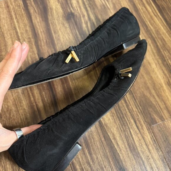 Gucci Black Suede Cinched tie ballet plays pointed toe size 7 - Picture 6 of 8